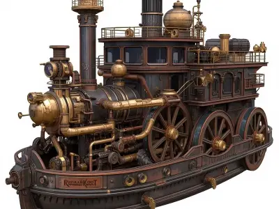 Steampunk Heavy Industrial Land-Ship 3D Model Low-poly 3D model