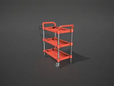 Three Tier Red Service Cart Low-poly 3D model