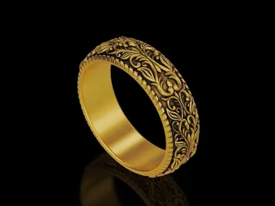 Men Antique floral carvings eternity band Ring v2 3D print model