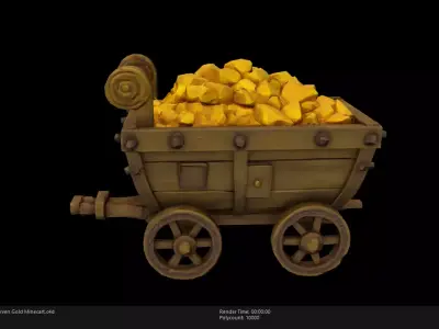 Low Poly Stylized Dwarven Gold Minecart Low-poly 3D model