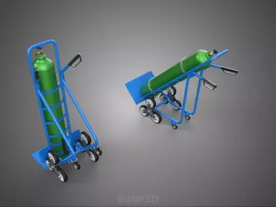BLUE GREEN GAS CYLINDER TANK STAIR CLIMBER HAND TRUCK DOLLY CART 3D model