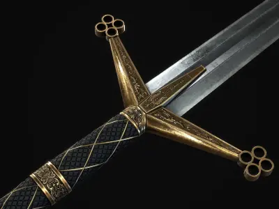 Ceremonial Claymore - 2 handed sword - realistic - game ready Low-poly 3D model
