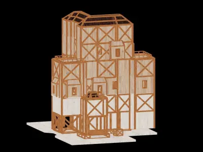 Medieval Low Poly Building  Castle Wooden Village Stone House 50 Low-poly 3D model