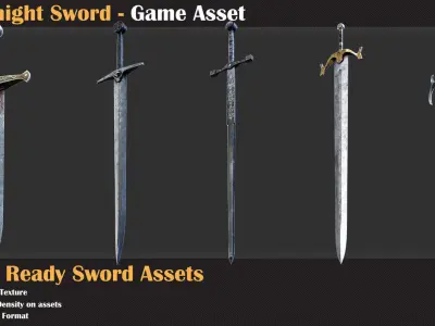 20 Knight Sword with Texture - Game Asset   3D model