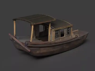 Chinese wooden boat   Low-poly 3D model