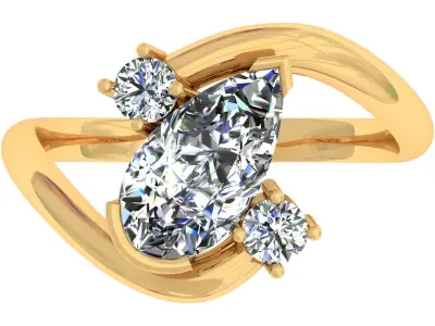 Pear And Round Stone Bypass Ring 3D print model purchase
