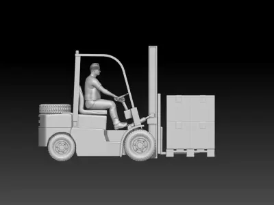 warehouse man and forklift truck 3D print model