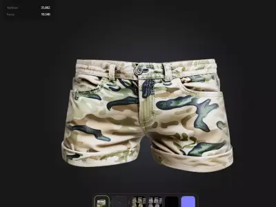 Military camouflage shorts PBR 4k Low-poly 3D model