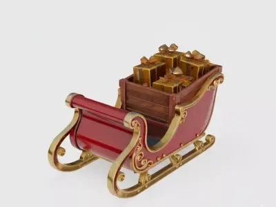 Santa Golden Gift Sleigh 3D Model Low-poly 3D model