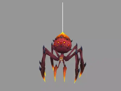 Cartoon fire-elemental spider monster Low-poly 3D model