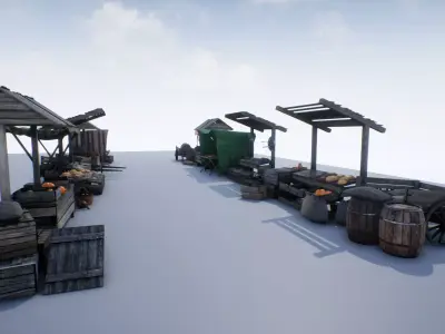 Medieval Market PBR Low-poly 3D model