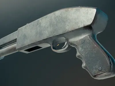 Scratched iron shotgun Low-poly 3D model