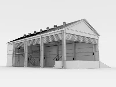 Factory loading bay with offices - Untextured 3D model