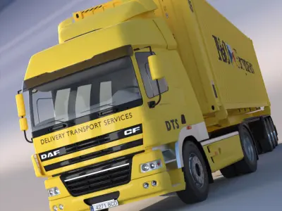 DAF CF85 with semitruck and ISO 45 ft container 3D model