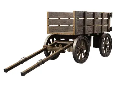Medieval Wooden Cart 2 Low-poly 3D model