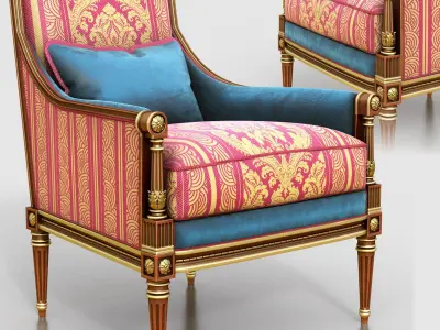 4 classic armchairs set 3D model