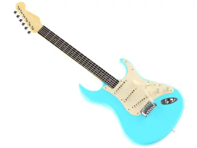 Detailed Electric Guitar Blue 3D model