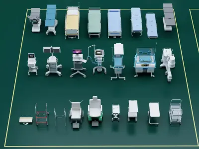 Medical Equipment Hospital Devices Pack PBR Game Ready Low-poly 3D model