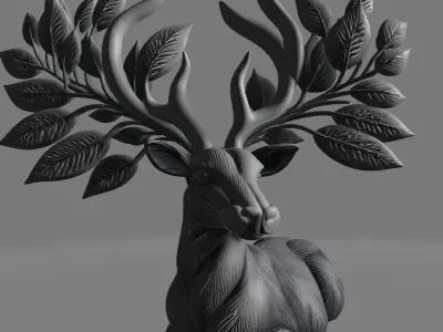 Unique 3D Printed Reindeer Statue with Leaf-Horn Illusion 3D model