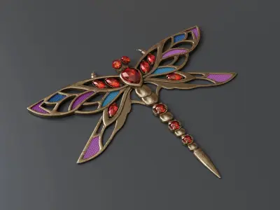 Antique brooch dragonfly with jewels 3D model