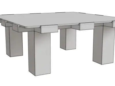 Solid Wood Square Glass Top Coffee Table Low-poly 3D model