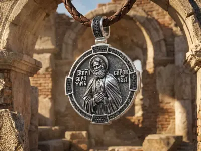 Saint Seraphim of Sarov Antique Relief Medallion 3D print model