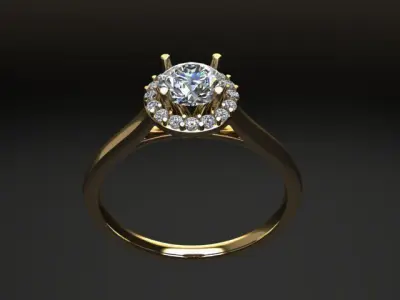 Round Halo Diamond Engagement Ring Flush Set Ready 3D print model