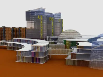 Low-poly city block concept 3D model