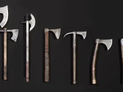 Medieval Weapon - Axes and Hammers Low-poly 3D model