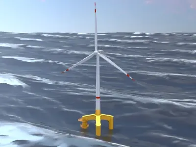 Wind turbine with Tripile Offshore Foundation V1 H-120 RD160 m Low-poly 3D model