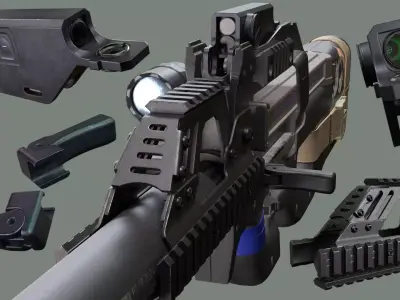 P90 with RIS Colimator Sight and Charging Handle Low-poly 3D model