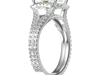 Emerald Solitaire Ring With Hidden Halo 3D print model buy
