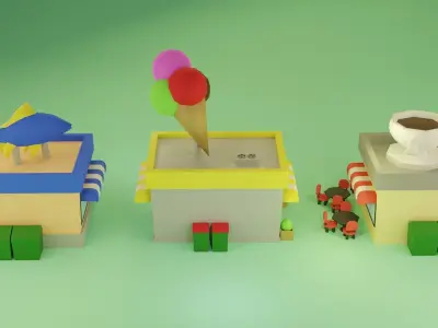 LowPoly Buildings town with and coffee shop Low-poly 3D model