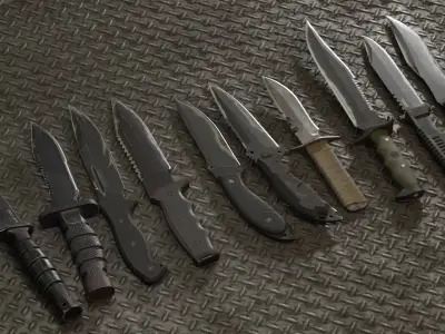 Tactical Combat Knife Kit 10 Fully Completed Gameready Knifes  Low-poly 3D model