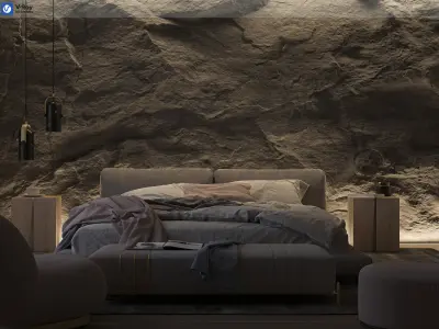 Rock Bedroom interior scene 3D model 3D model