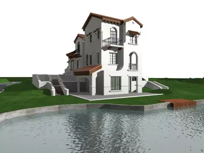 Villa house on lake 3D model purchase