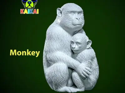 Monkey family model - monkey statue - 3D print 3D print model
