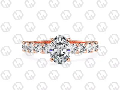 Ring 96 Oval Shape prong set round on shank with Gems 3D print model
