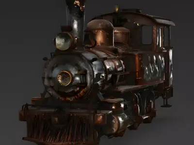 Realistic Full Rusted Steam Locomotive 3D Model Low-poly 3D model