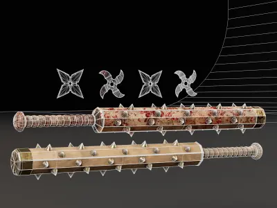 Tetsubo and Shurikens Low-poly 3D model