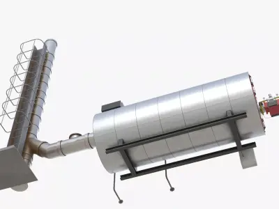 Horizontal Steam Boiler with Chimney Stack 3D model