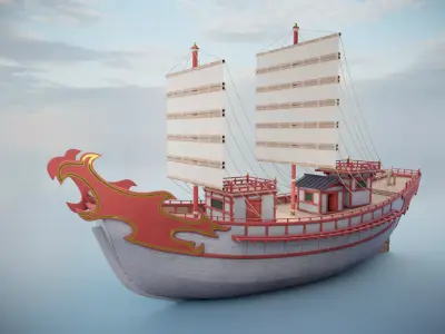 Kentoshi-sen - Asian ship Low-poly 3D model
