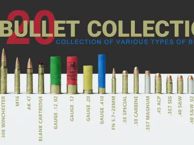 Bullet Collection group of bullets Low-poly 3D model