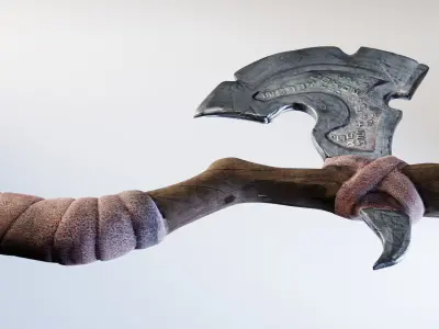 Carved Runed Worn PBR Game Ready Hand Axe Low-poly 3D model