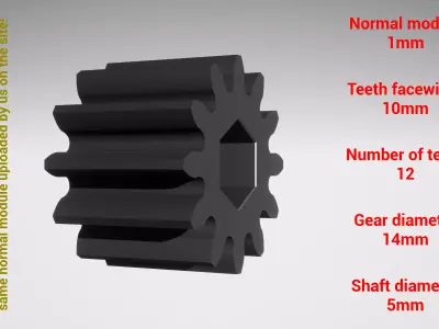 Cylindrical gear - paired - z12 m1 D14 d5 3D print model