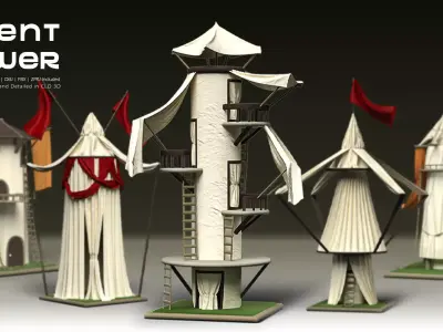 5 Stylized Tent Towers   Fantasy  Environment Pack Vol 1 3D model