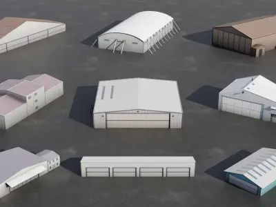 Airfield Hangar Collection Low-poly 3D model