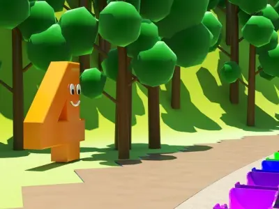 3D Cartoon forest and Animated  train models with numbers Low-poly 3D model