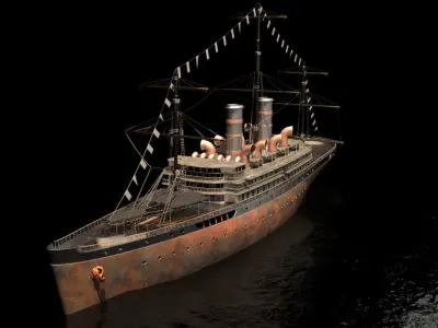 cruise old ship floating in water 3D model