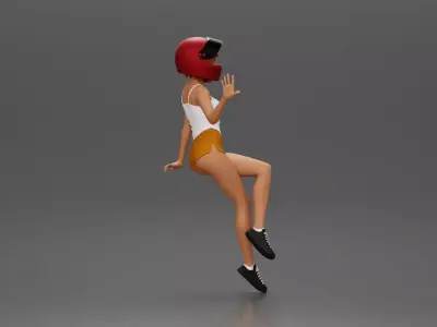 woman in Red shirt and Helmet Sitting on the Motorbike 3D print model